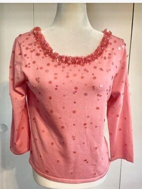 Sparkly Talbots Pink Silk Blend 3/4 sleeve Top with Sequins M